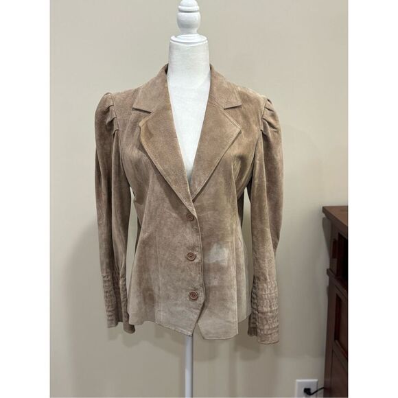 Wilsons Leather Jackets & Blazers - Wilson’s Leather Women's Long Puff Sleeve Suede Jacket Tan Beige Large